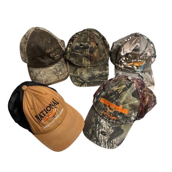 Hunting Caps Bundle National Fox Hunters Showtime Pet Food Camo Lot of 5 - Picture 1 of 12